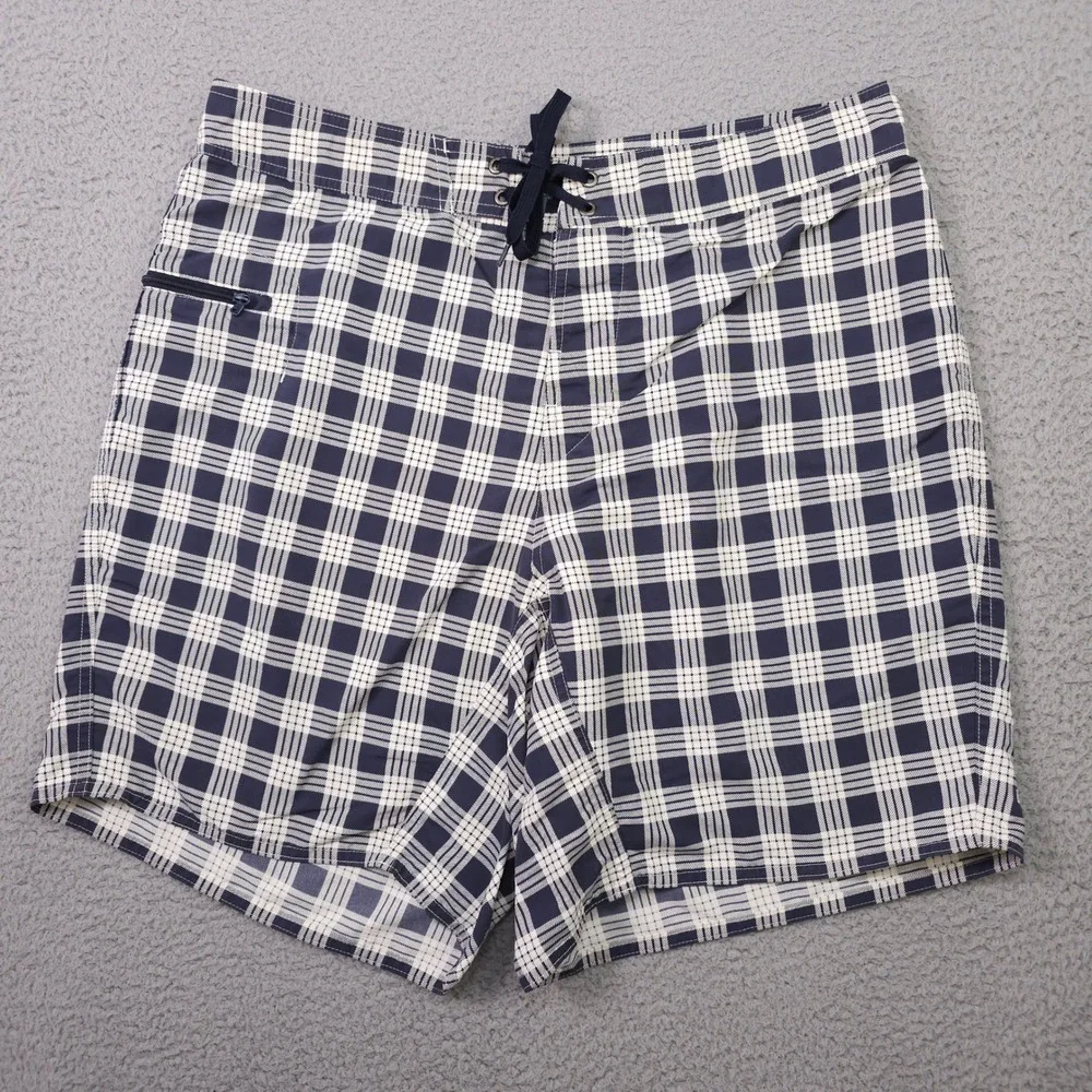 Patagonia Minimalist Wavefarer Board Shorts Men 36 Blue Plaid Swim Trunks Beach